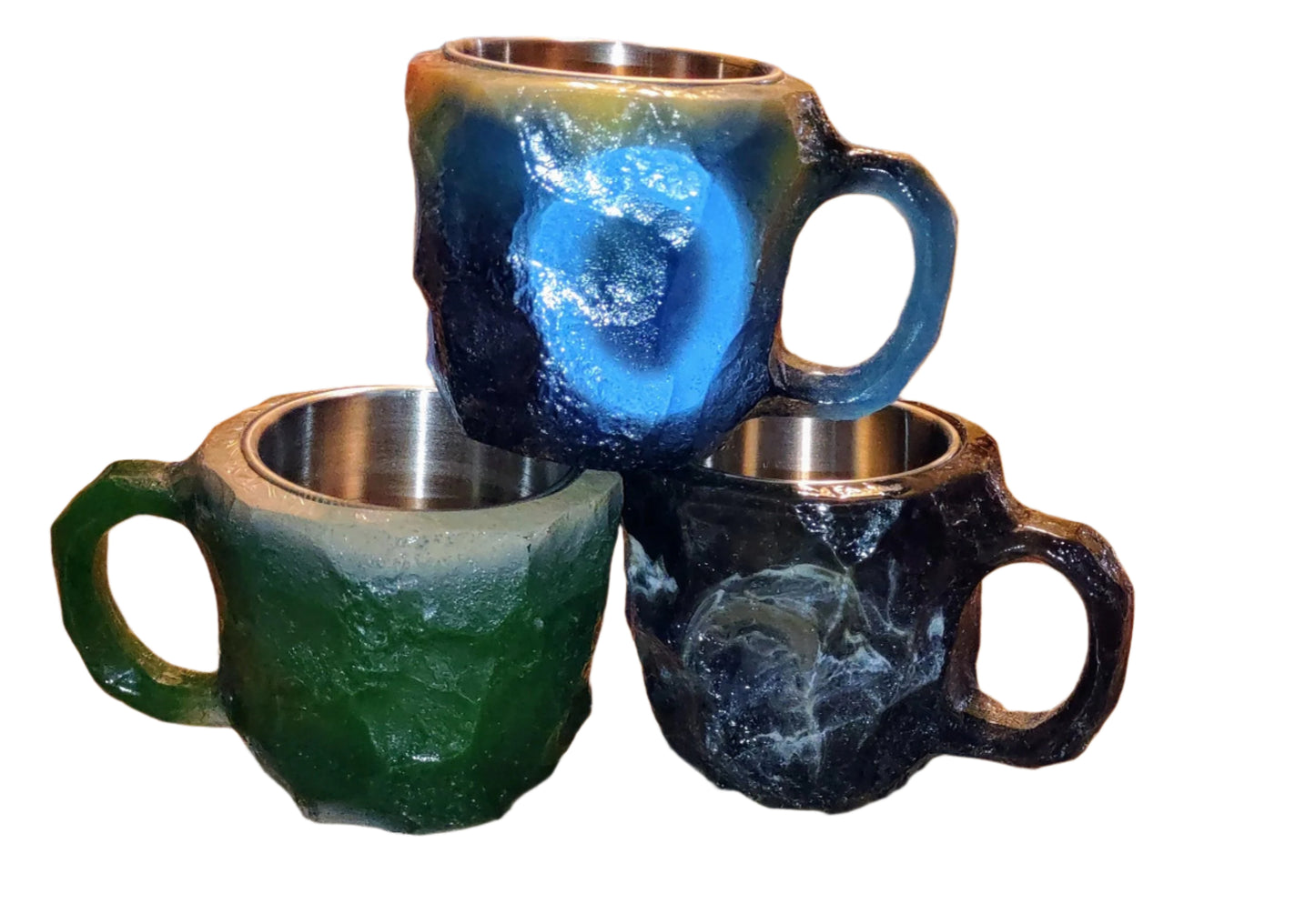 Mineral Natural Crystal Mugs with stainless steel liner.